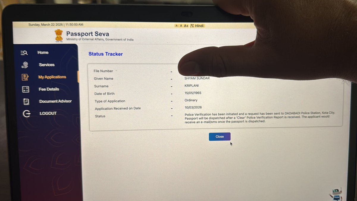 mathandmyth's tweet photo. Additionally, my father’s application is also pending despite verification being completed on 15 March.
Requesting @passportsevamea @KotaPolice to kindly look into this delay and update the status at the earliest. Attached screenshots for reference. https://t.co/9YHS74mqor