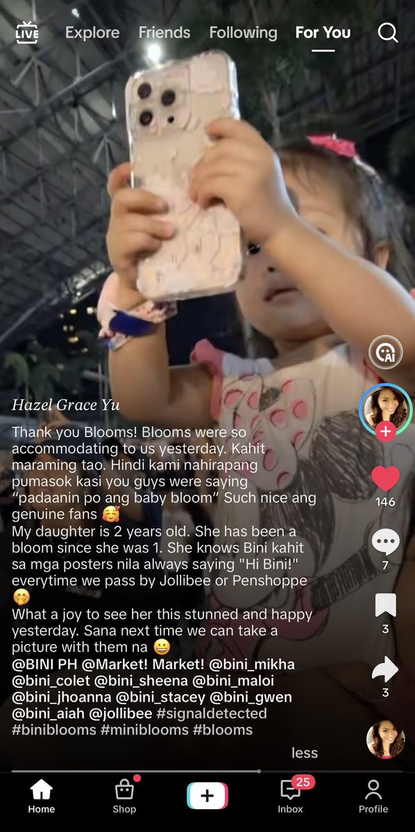 SOBRANG CUTE! OMG!
Ang pinakabatang bloom sa market market kagabi. Nagvivideo at pumapalakpak pa yan siya. 🥹

Imagine 2 years old pa lang. Tapos naging bloom nung 1 siya. Ang galing! Mahal talaga kayo ng mga bata.

ctto: vt.tiktok.com/ZSuGHDXvR/