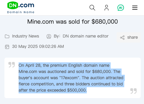 DavidSustiel's tweet photo. The domain name OpenPay .com is in auction with the current bid of $62,500 which is by the same bidder who bought Mine .com for $680,000 on April 28 2025 an investor with the user name (17excom) source DN .com article. https://t.co/tfUzQPx9jV