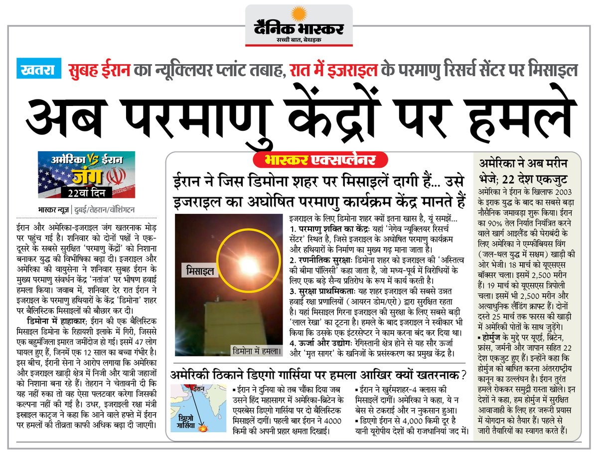 DainikBhaskar's tweet image. अमेरिका-ईरान जंग : अब ईरान के परमाणु केंद्रों पर हमले शुरू, न्यूक्लियर प्लांट को तबाह किया... ईरान ने भी इजराइल के परमाणु रिसर्च सेंटर पर दागी मिसाइलें

#IranIsraelConflict #MiddleEastCrisis #GlobalConflict #NuclearTensions

अधिक खबरें और ई-पेपर पढ़ने के लिए दैनिक भास्कर एप