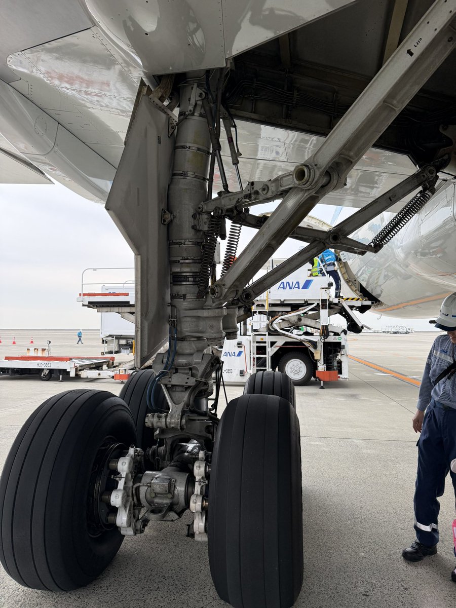 yutsumi's tweet photo. ���るさと納税でANAのグラハンツアー参加したらすぐ近くで運航中の機体見学させてくれた。ありがたい。 https://t.co/PtijDi1rzn