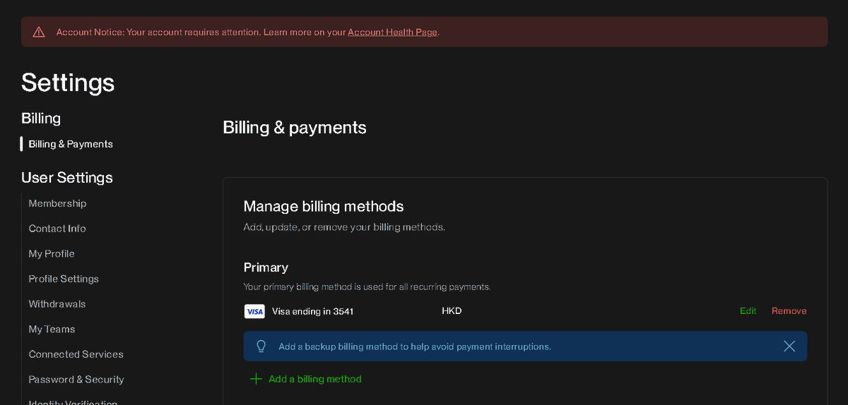 sbx_70's tweet photo. @UpworkHelp I am facing a Technical Bug. My financial account is suspended, but my Account Health Hub is 100% green. Your bot is stuck in a loop and I can't withdraw my money. I need a human agent to fix this mismatch https://t.co/H22rPlR93O