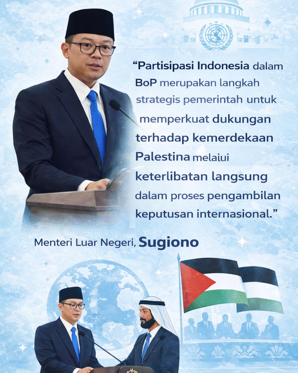 Diplomasi Indonesia di Board of Peace bukan hanya simbolis, melainkan strategi terukur untuk memperkuat dukungan nyata bagi kemerdekaan Palestina dengan memastikan setiap keterlibatan demi kepentingan nasional, keadilan internasional, dan hasil yang berdampak.
#BoP
#Amerika
#Iran