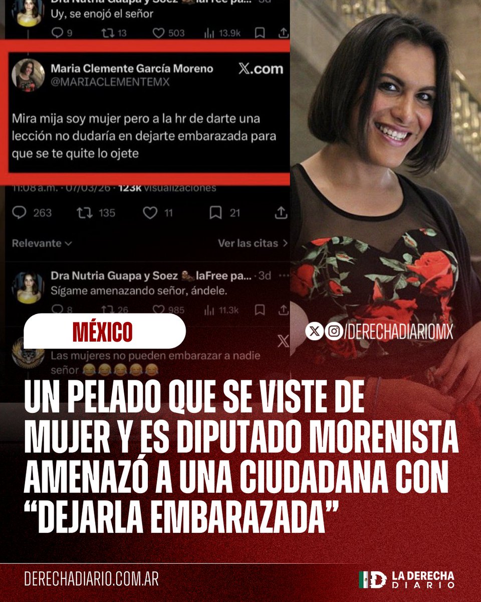 DerechaDiarioMX's tweet photo. 🚨🇲🇽 | PELADO: Un diputado morenista que se viste de mujer llamado María Clemente García, amenazó a una ciudadana con "dejarla embarazada para darle una lección", entre otras vulgaridades de borracho de cantina, simplemente porque se sintió ofendido por un comentario. https://t.co/UYMJDlzUbA