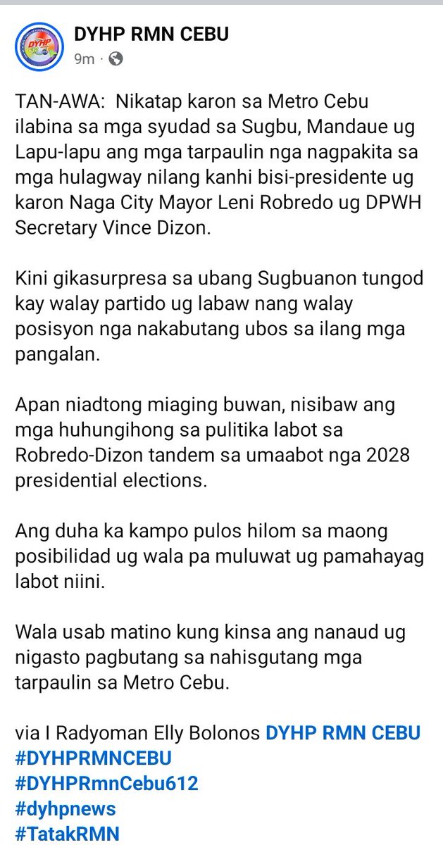 DeusXMachina14's tweet photo. Leni Robredo and Vince Dizon's tarpaulins seen in Metro Cebu. What are they cooking? 🙂
📷DYHP RMN Cebu https://t.co/1Ahd6s7lbm