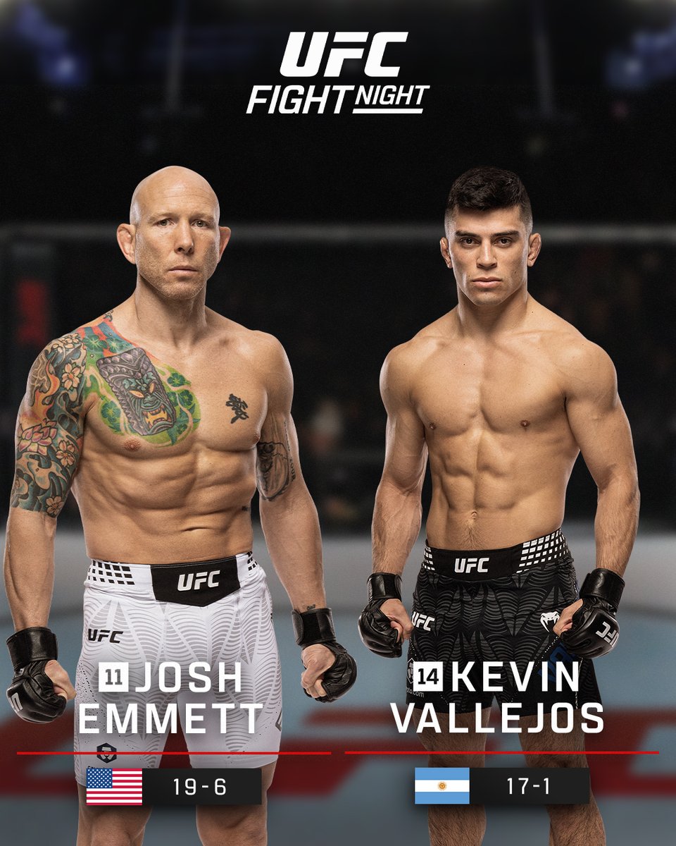 UFCEspanol's tweet photo. 💢 PELEA ESTELAR 💢 VAMOS MUCHACHOS 🇦🇷 🇦🇷

@JoshEmmettUFC 🆚 @elchinovallejos 🇦🇷

#UFCVegas114 | Ver en vivo por @PPlusDeportes https://t.co/KuvXHd1PUH