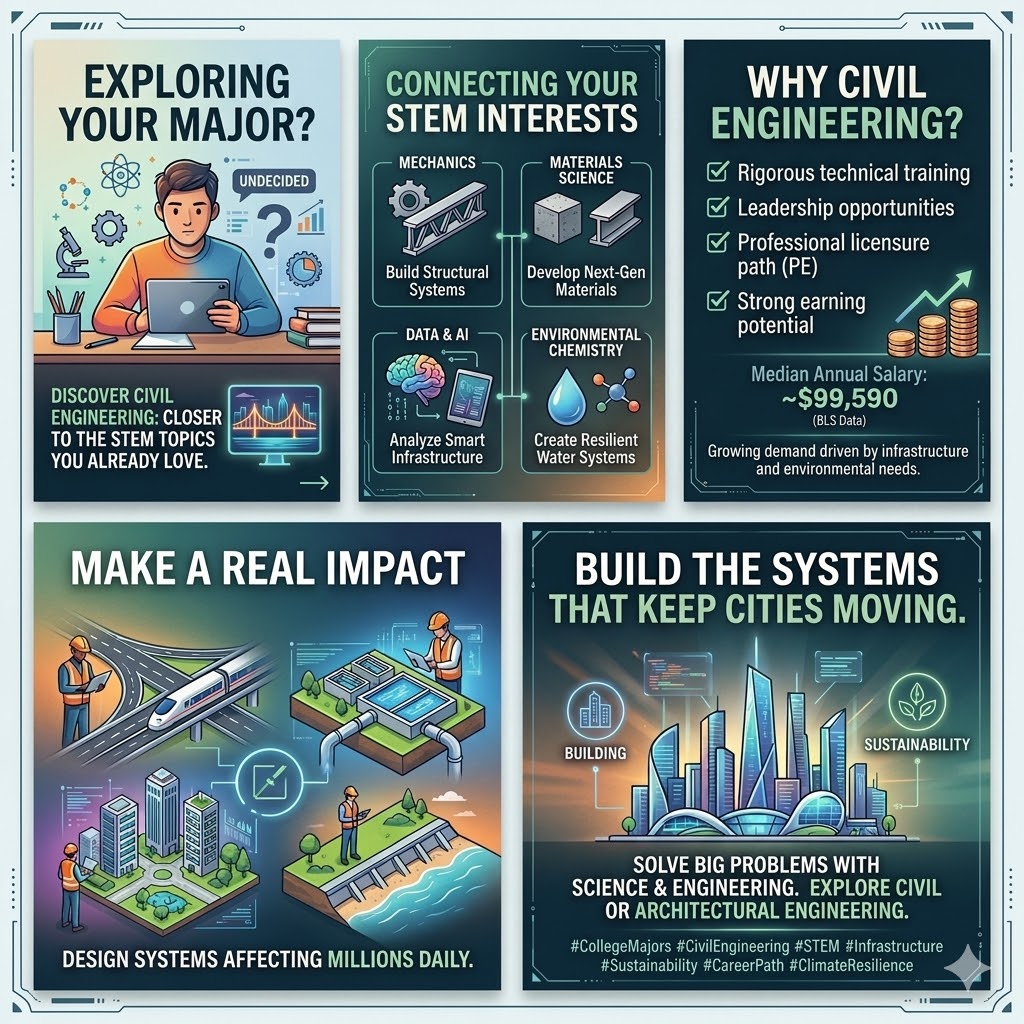 InfraDurability's tweet photo. Civil engineers work on systems affecting millions of people every day:
🚧Transportation networks
💧Water systems
🏙 Resilient buildings
🌊Coastal protection
If you like solving big real-world problems, civil engineering might be your lane.
#FutureEngineers #Infrastructure https://t.co/Kh1Ah6V983