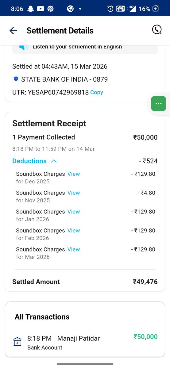 NareshP50003491's tweet photo. @Paytmcare ₹524 has been deducted from my settlement as Soundbox charges even though I am not using the Soundbox and Paytm payments were already stopped. Please deactivate my Soundbox and help with refund of these charges. This is unfair deduction. Kindly resolve thisissueurgent https://t.co/ttj1qu81JU