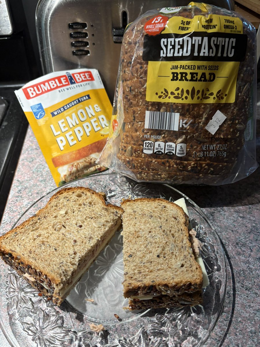 Tonight’s dinner is a tuna sandwich. It’s too late at night to make anything more complicated.  Kitty has already had her share.  I’ve been getting these packets, which are a perfect serving size. The bread has a lot of yummy seeds. #OPLive #OnPatrolLive