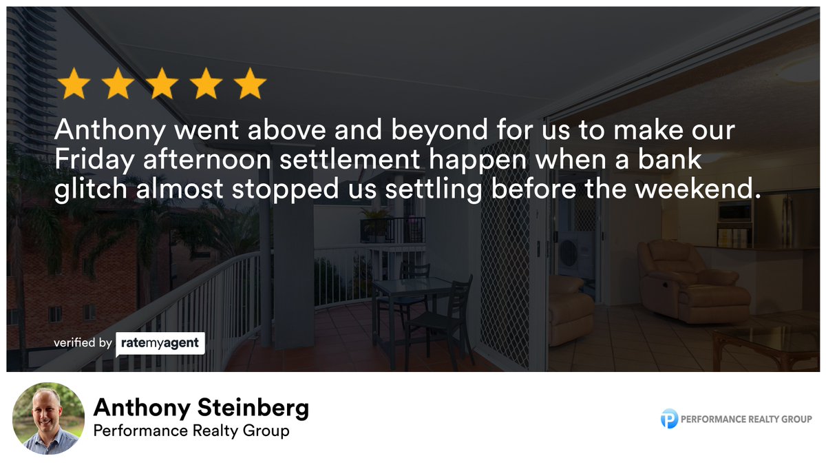 My latest RateMyAgent review in Mermaid Beach.
Queensland Real Estate Licence 3281585
rma.reviews/1ce1vu2ron17

...
#ratemyagent #realestate #Performance_Realty_Group