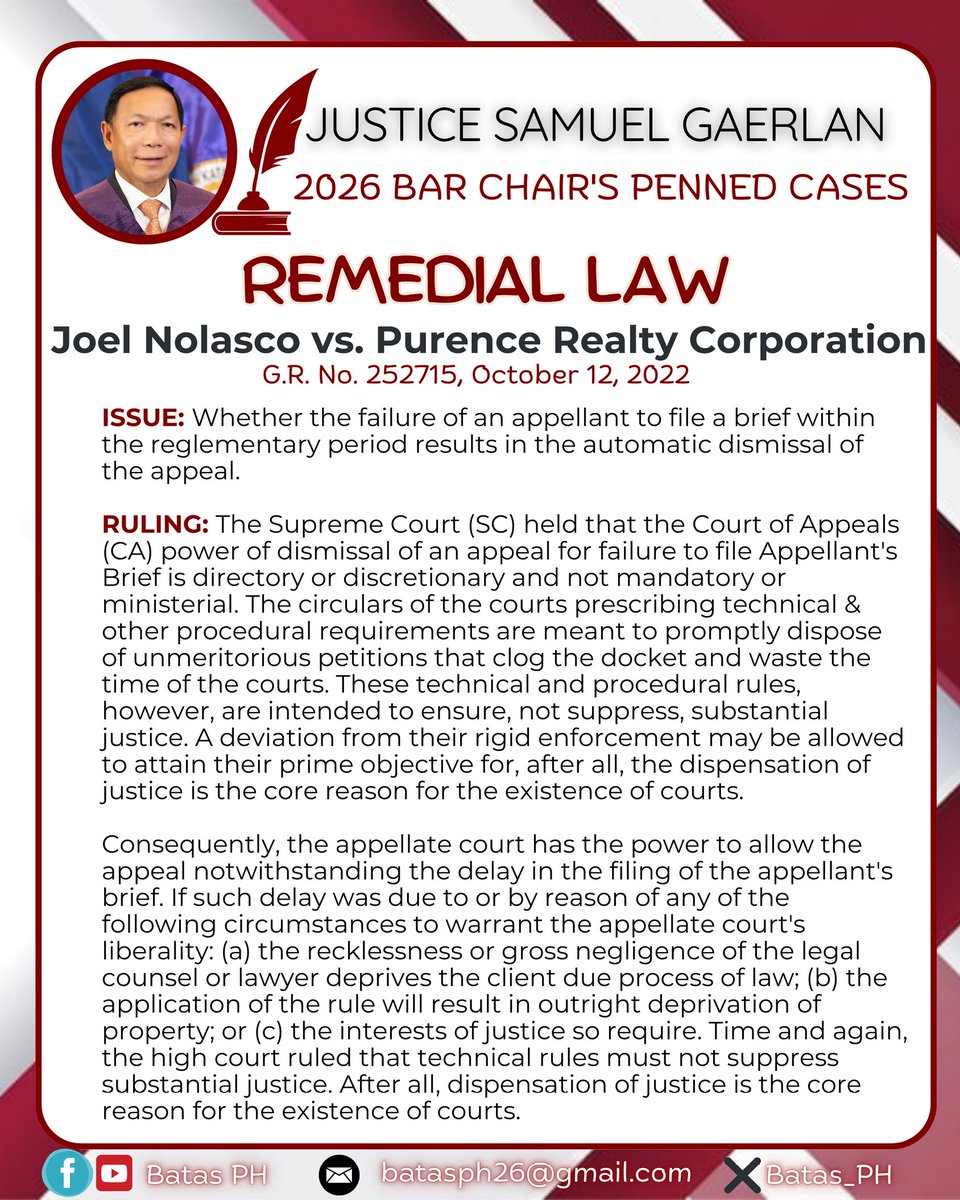 Batas_Ph's tweet photo. JUSTICE SAMUEL GAERLAN PENNED CASE!!⚖️👨‍⚖️

Joel Nolasco vs. Purence Realty Corporation 
G.R. No. 252715, October 12, 2022 

#StrivewithHopeandGrit #Bar2026 #AweSAMbar2026 #getthatbar2026
#SuccessAchievedthroughMerit #batasph https://t.co/7FaHeRw8wJ