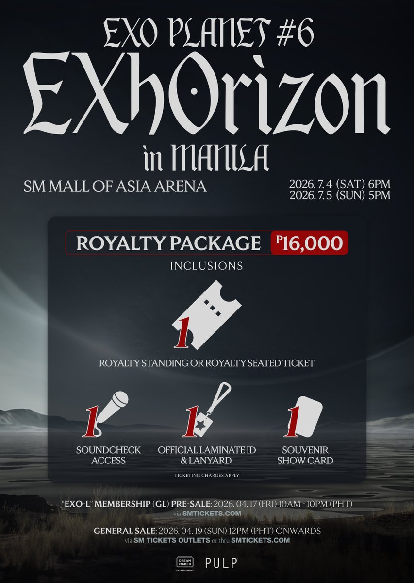 MOAArena's tweet photo. EXO-L, take note of these important dates to secure your #EXHORIZONinManila tickets:

📝 EXO-L Membership (GL) Presale Registration: Mar. 14 (11AM) to Mar. 17 (11AM) via Weverse

🎫 EXO-L Membership (GL) Presale: Apr. 17 (10AM–10PM) via https://t.co/XG2x7wPbkm https://t.co/dYWmQdvrHe