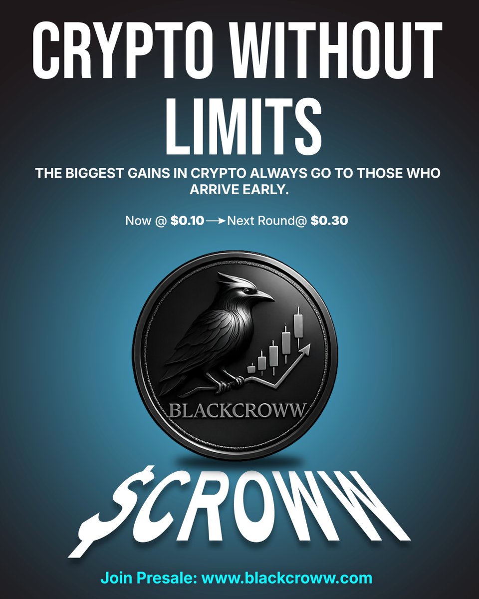 blackcroww_com's tweet photo. Crypto without limits. 🚀
The biggest gains in crypto always belong to those who arrive early.
$CROWW Presale
💰 Now: $0.10
📈 Next Round: $0.30
Join the movement at https://t.co/PYJV1qcaXB
#CROWW #BlackCroww #CryptoPresale #Blockchain #CryptoOpportunity #Web3 #Altcoin #CryptoCommunity #FutureOfFinance