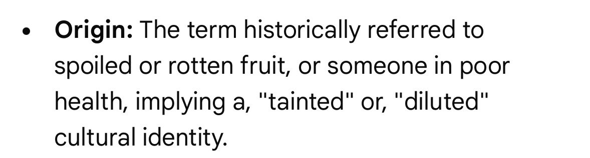 PabGomez's tweet photo. @erikpn @ClubShayShay Literally rotten fruit.

It’s a term from the fields that farm workers used and applied it to those of us born in the States. That’s the root of where that word comes from. https://t.co/fOcq5VBODr