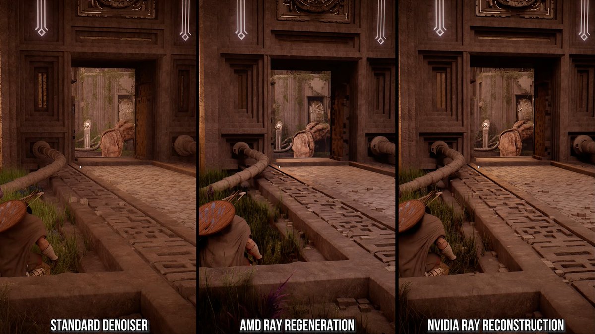 NikTek's tweet image. Crimson Desert looks like a whole different game on PC

Standard denoiser is what is being used for consoles, 

Ray Regeneration or Ray Reconstruction however makes a massive visual difference in contrast, indirect lighting and shadows.

Source: Digital Foundry