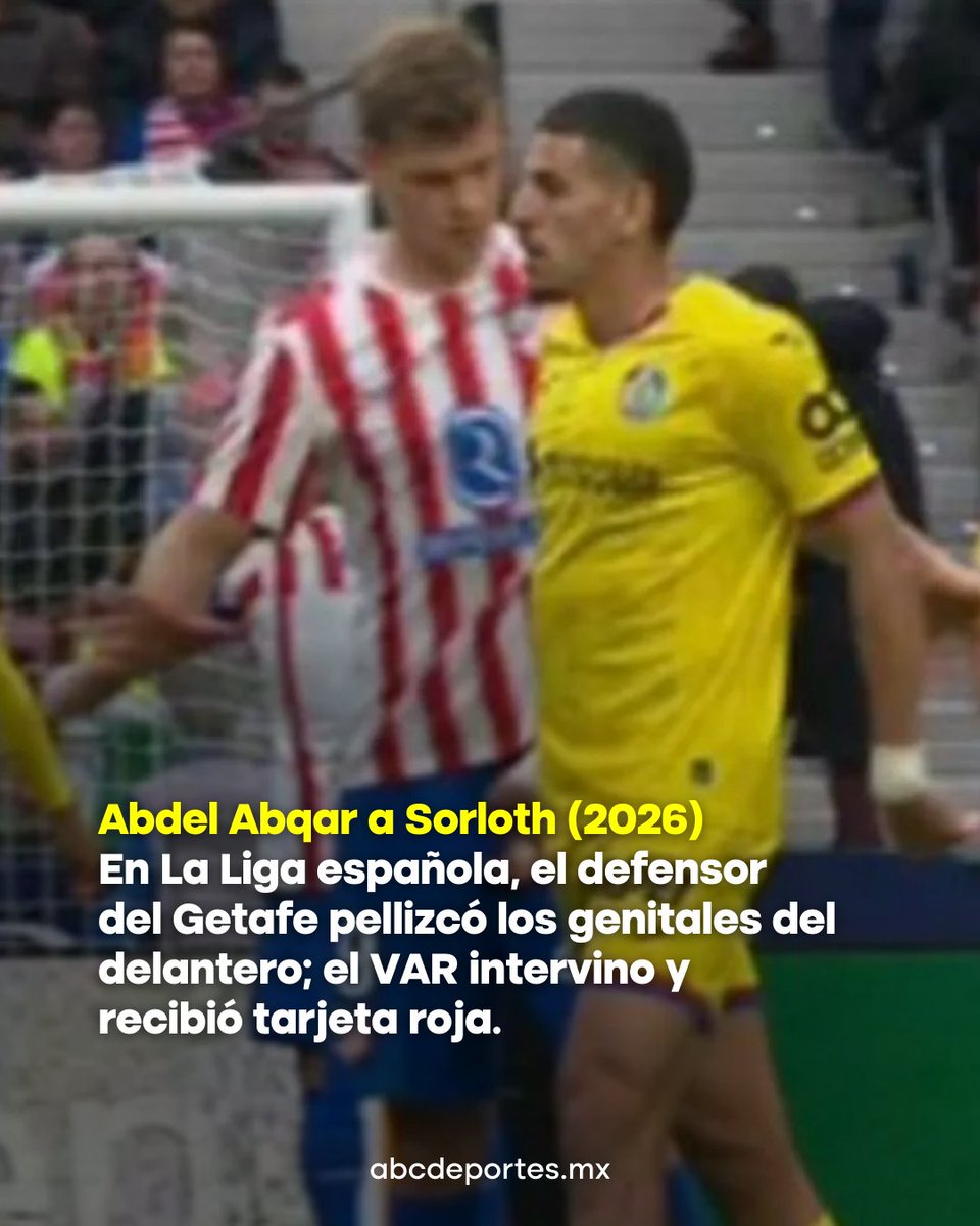 abc_deportes_mx's tweet image. La marca que nadie quiere! 🛑⚽️ Tras la expulsión de Abdel Abqar por un pellizco a Sorloth, recordamos los tocamientos más polémicos del futbol: de Míchel a Valderrama hasta el dedo de Jara.

#Polémica #FutbolMundial #FairPlay #ABCDeportes