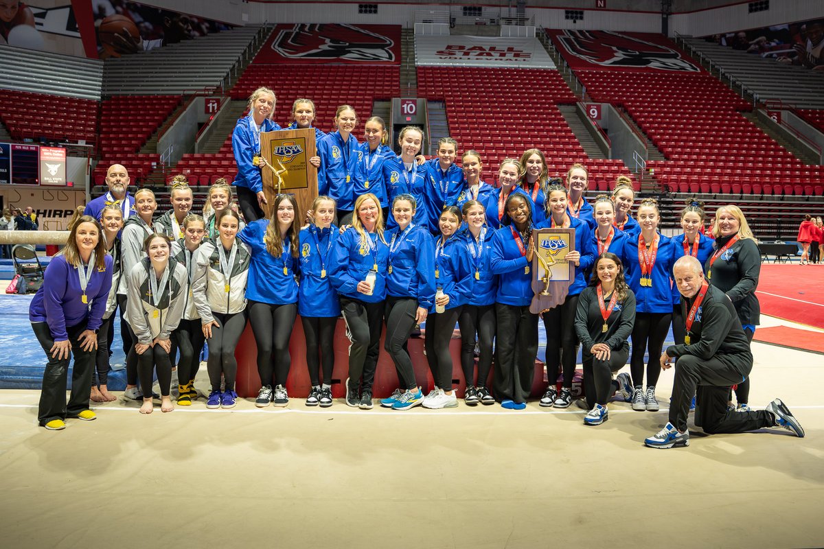 IHSAA1's tweet photo. Congratulations to the Homestead Spartans, this year‘s IHSAA gymnastics state champions! This is their seventh state title and first since 2001! They edged crosstown rival Carroll by 1/10 of a point, the closest finish in tournament history! https://t.co/134OzjJVIC
