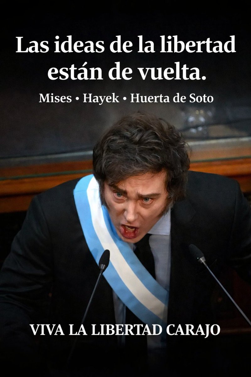 DrDesimoniMario's tweet photo. El socialismo prometió justicia social.

Pero cada vez que se aplicó produjo exactamente lo mismo:

• pobreza
• escasez
• represión
• menos libertad
• sociedades enfermas

No es casualidad.

Lo explicó Ludwig von Mises, el socialismo fracasa porque sin precios libres no hay cálculo económico.

Hayek advirtió que planificar la sociedad desde el Estado es la fatal arrogancia.

Hoy Jesús Huerta de Soto nos enseña que intervenir el mercado destruye el proceso espontáneo de coordinación social.

Por eso las sociedades más libres del mundo viven más, son más ricas y tienen mejor salud.

Hoy esas ideas tienen un defensor político que decidió dar la batalla cultural sin pedir permiso:

@JMilei

La libertad no pide disculpas.

La libertad avanza.

VIVA LA LIBERTAD CARAJO.