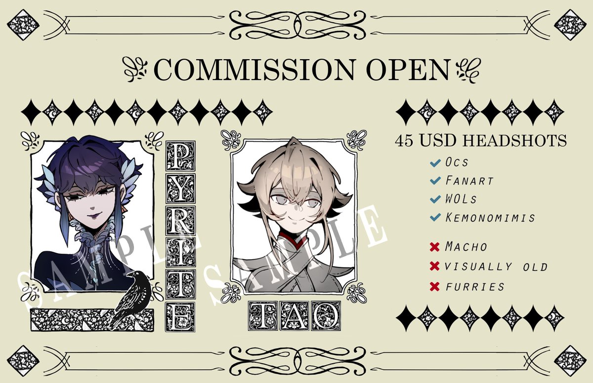 tunasushicomms's tweet photo. [RTs appreciated 🙇] 
Hellohello!
We are opening some slots for our Decor Portrait commissions!

If interested, you can feel free to send us a form following the link in the replies!

Thank you so much for looking 🩷🩷 https://t.co/OkL8QVQ81d