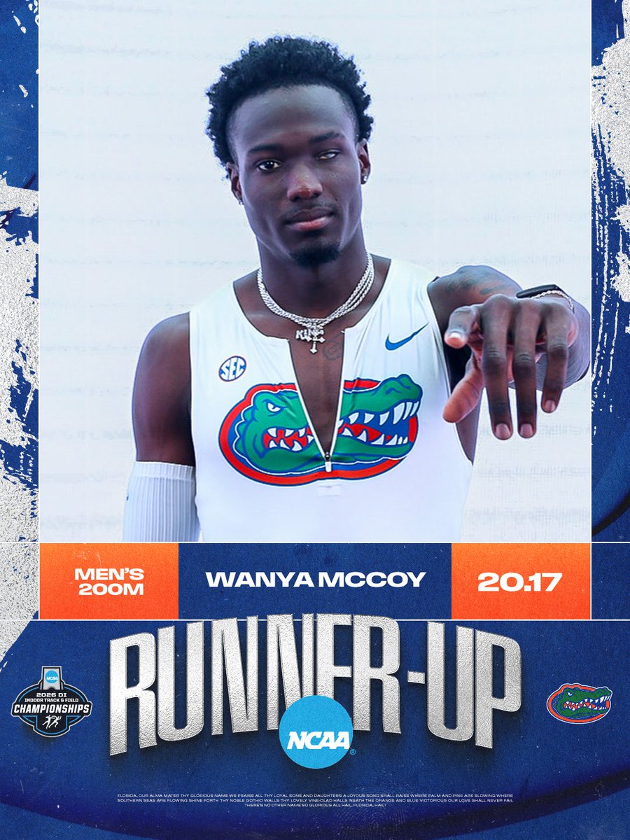 GatorsTF's tweet photo. NCAA Championships | 200m Finals (M)

Wanya McCoy the newest Florida record holder AND second in the nation with 20.17!! https://t.co/XBi6LettpG