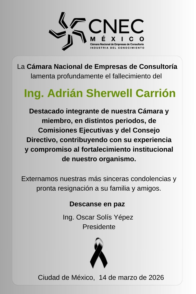 La CNEC y su Presidente, Ing. Oscar Solís Yépez (<a href="/SOLYEP71/">OSCAR SOLIS</a>), lamentan el sensible fallecimiento del Ing. Adrián Sherwell Carrión, destacado miembro de nuestra institución y ex integrante de diversas Comisiones Ejecutivas y del Consejo Directivo.

🕊️ Descanse en paz.