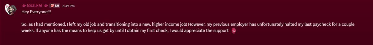 SalemVHS's tweet photo. GOOD NEWS:
Got A New, Better Paying Job

BAD NEWS: 
Previous Employer Delayed My Check Until Next Month

If Anyone Would Lend A Helping Hand For This Transitional Period, I Would Love You Sm 🫀

(NOT OBLIGATED AND NOT EXPECTED)

https://t.co/zGSYnBEgaS https://t.co/Y69J2y0SXB