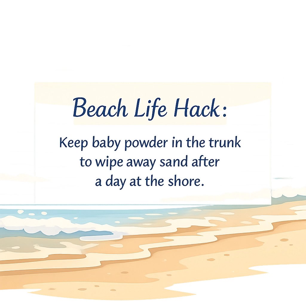 Beach life hack: To keep sand out of the car after a day on the shore, keep a jug of fresh water and baby powder in the trunk. 🏖️ Embrace the Myrtle Beach lifestyle without the mess! Questions? 803-505-2690. #BeachHacks #MyrtleBeach