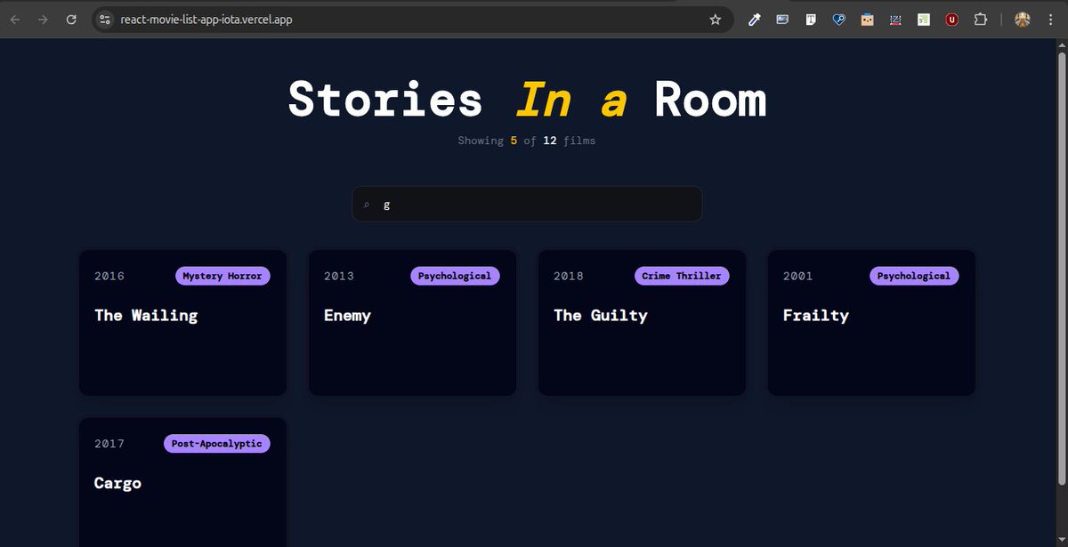 ManolisTheDev's tweet photo. Day 25 of #GDGoCBowen #GDGoC30DayChallenge #GDGoCBowen30DayChallenge
Today, I built an app that displays a list of movies dynamically using map() and React components.
Code : https://t.co/TwfQfSqAYL
Live : https://t.co/avs7iyBbWH
@gdgoc_bowen https://t.co/XxoK1wq6ip
