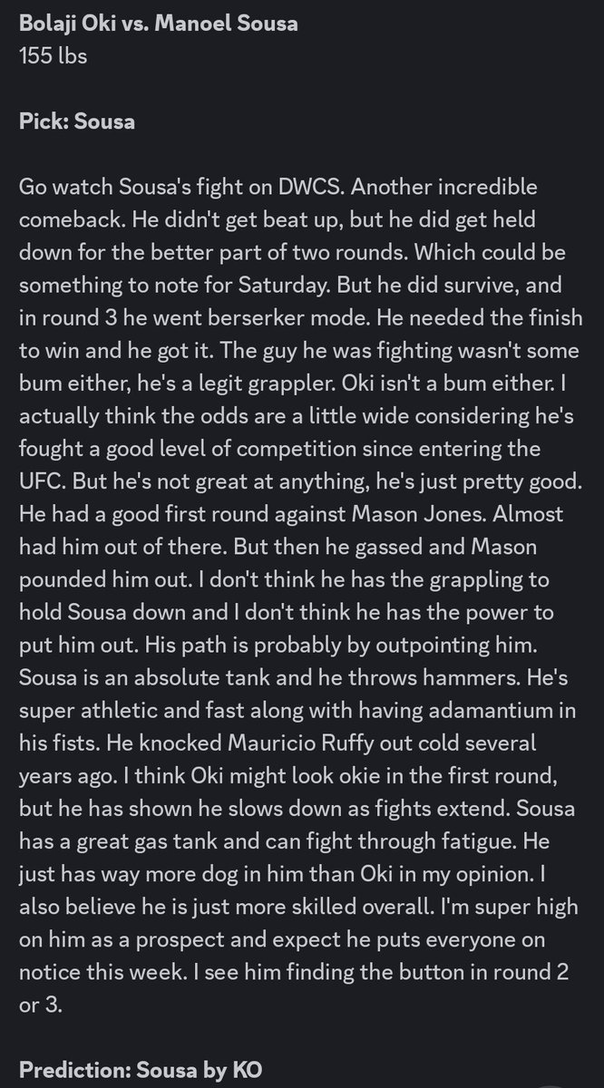 Sousa vs Oki 📝🎯

#UFCVegas114