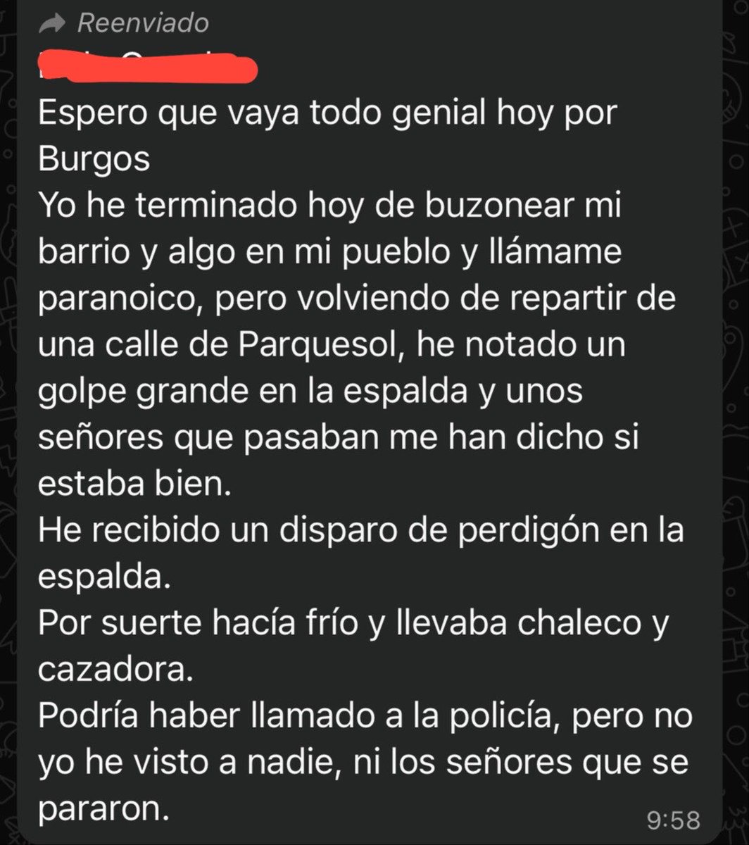 Alviseperez's tweet photo. 🔴 Disparan con perdigones a un miembro de SALF en plena campaña electoral de Castilla y León:

La denuncia ha sido cursada ya a la Policía Nacional en Burgos. https://t.co/CK2tzP9ZML