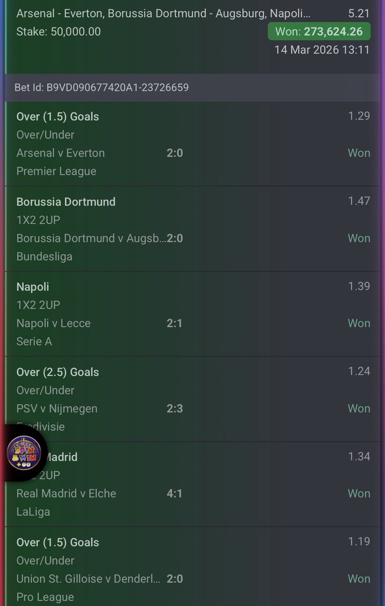 Firepunts's tweet photo. BOOMMM!

ALL GAMES WON!

2,3 &amp; 5 ODDS WON ON @Bet9jaOfficial 

735k WON✅✅✅

Congratulations if you played✅✅ ✅

Telegram channel :https://t.co/nYTMUWN6U9

#Bet9jaCode

@Mrbankstips @Promisepunta https://t.co/LnKguhRSOZ