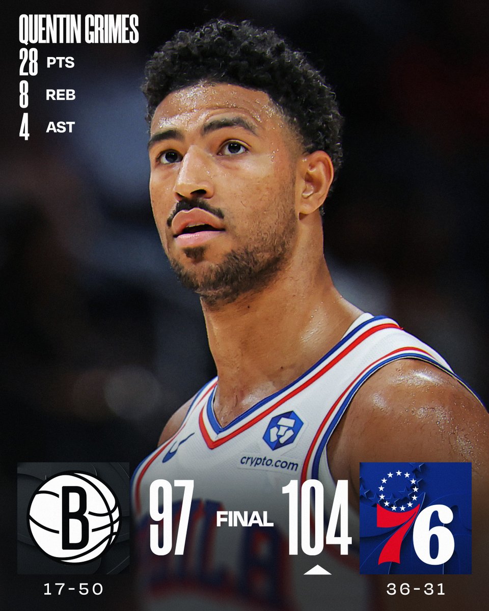 🏀 SATURDAY'S FINAL SCORES 🏀
Quentin Grimes steers the @sixers to victory!
Justin Edwards: 19 PTS, 4 REB, 3 STL, 2 BLK
VJ Edgecombe: 16 PTS, 7 AST, 2 STL