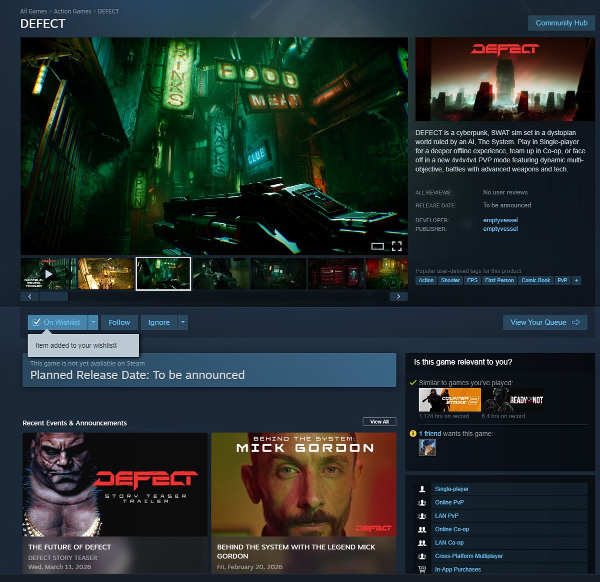 Imagine Ready Or Not, but you play as MaxTac from Cyberpunk lol. 
Had to wishlist immediately after watching a gameplay trailer.