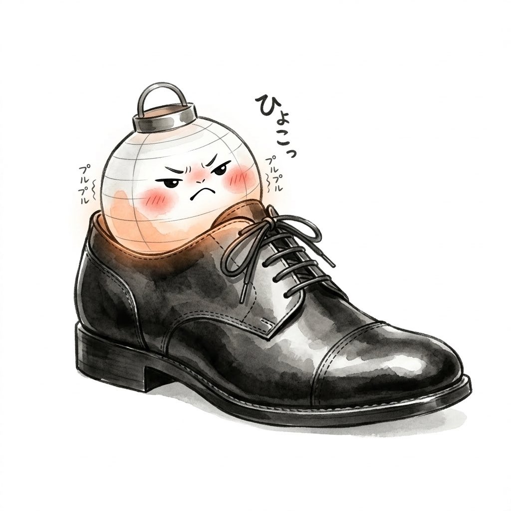 InazoNitobe70's tweet photo. 今日は #靴の記念日 👞

江戸っ子のともし、初めての「西洋靴」に挑戦！
でも、欲張って一番大きな靴を選んじゃったみたい。

「これさえ履けば、僕もシュッとした現代っ子になれるはず…！」

って、ともし。それ、靴っていうより「船」になってるよ！笑

#AIイラスト #水墨画 #ともし #1日1絵 https://t.co/UyPMwDpbuj
