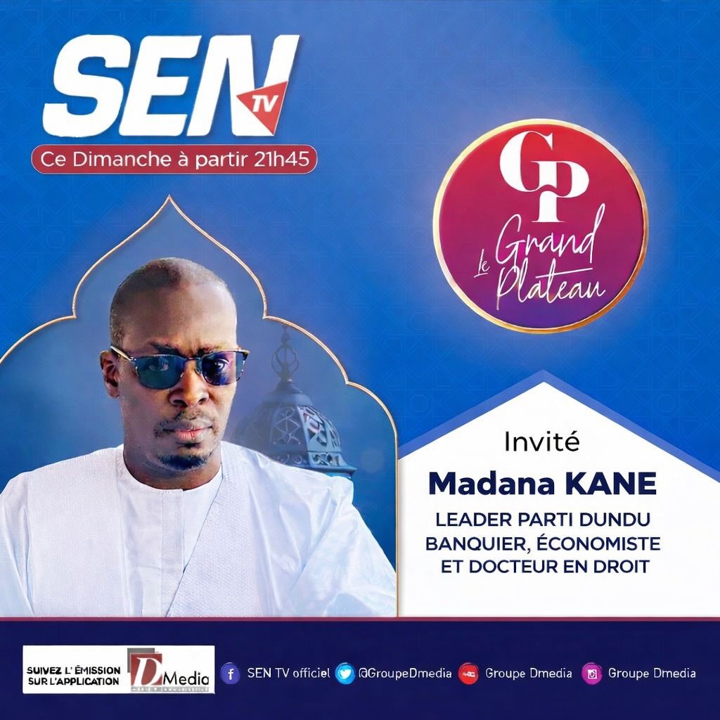 Rendez-vous ce dimanche à 21h45 sur SEN TV !
Je serai l'invité de l'émission  Le Grand Plateau