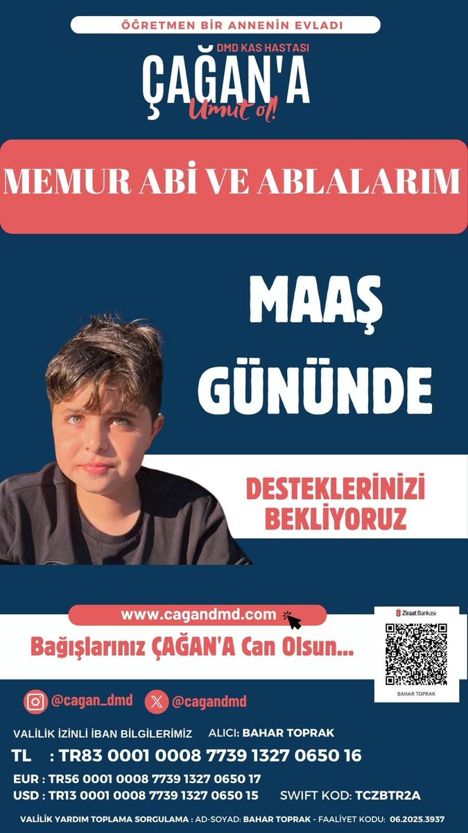 cagandmd's tweet photo. #dmd kas hastası #ÇağanToprak ın sizlerin desteğine ihtiyacı var. 

Yapacağınız yardımlar Çağan'ı #hayatta tutacak. #memur
#öğretmen #asker  #kamu
#Ankara Valiliği izinli, #faaliyet numarası ile E-devletten teyit edebilirsiniz. 👣 #polis https://t.co/UjmXhsxgch