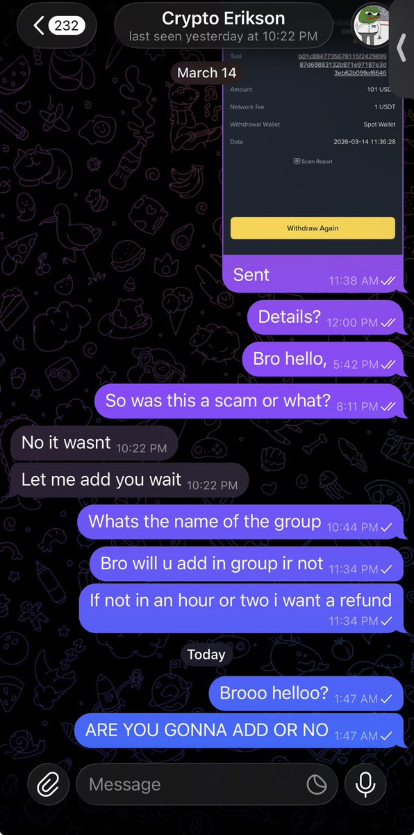 Skite_J's tweet photo. @cryptoerikson Paid for your premium membership but still not added to any group or anything!!! https://t.co/BT1KlQR4UV