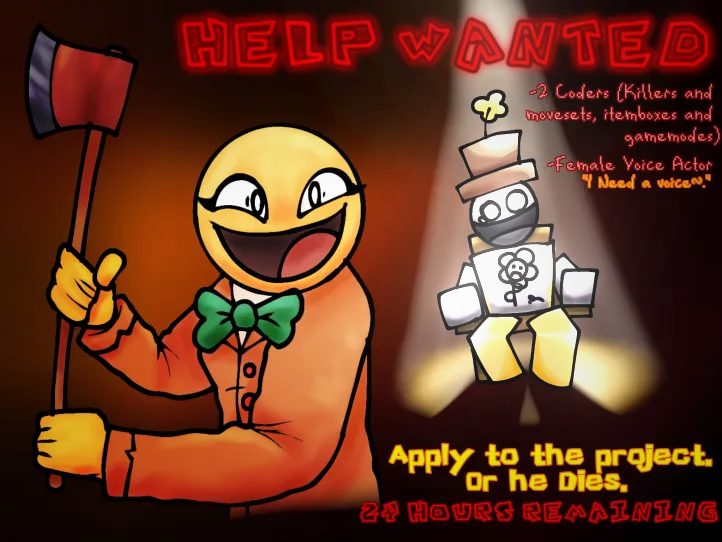 Miscloud153947's tweet photo. SCARESCRAMBLE: AN JUGGERNAUNT-PARTY-RNG GAME
(with other mechanics)
WE NEED CODERS AND FEMALE VOICE ACTORS
hashtags: #selfpromotion #selfpromo #asym #RobloxDev #RobloxDevs #robloxdevs #weneedcodersbro #LUAcoding #Roblox #voiceacting #hiring #forhire #hiring https://t.co/7akyEY4cXe