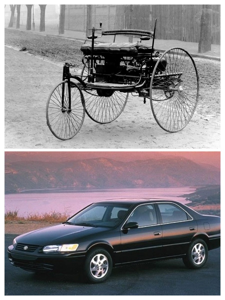 The longest living person was born in 1875 and lived until 1997. This means she watched as cars went from picture #1 to picture #2.