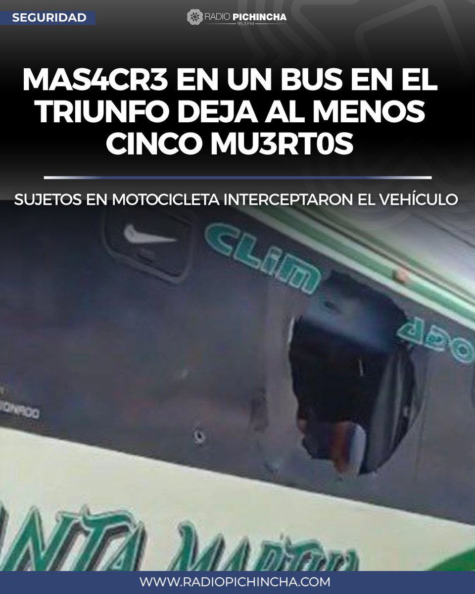 radio_pichincha's tweet photo. 🔓 #Seguridad | Cuatro hombres armados abordaron el bus y dispararon contra tres pasajeros, quienes murieron en el lugar.
Los detalles 👇
https://t.co/zZnKodFX6N https://t.co/WqlisdVvTk