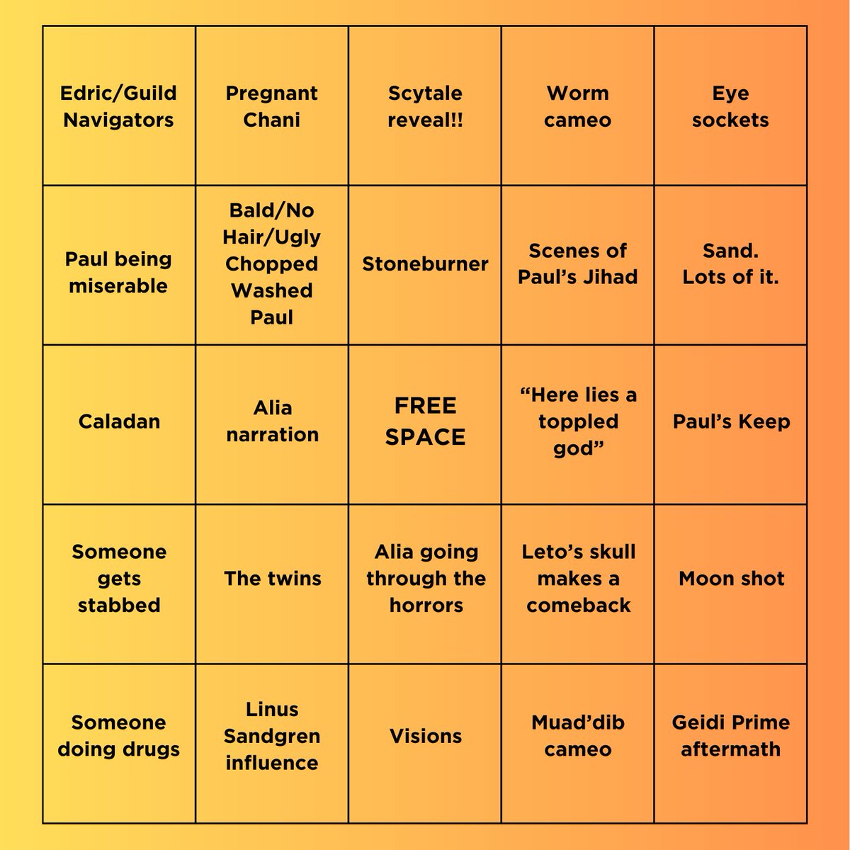quibvs's tweet photo. DUNE TRAILER BINGO CARD!!!!! https://t.co/ivKEgNTrqG