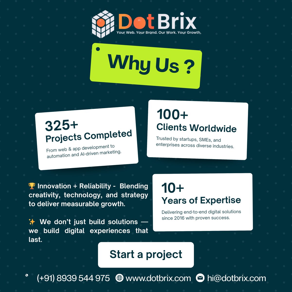dotbrix's tweet photo. 325+ projects, 100+ clients worldwide, 10+ years of expertise

DotBrix builds web, app, automation, and AI-driven solutions that fuel real business growth. Ready to build something that lasts? Start your project with us. 

#DotBrix #BusinessGrowth https://t.co/nyKrQC0hEM