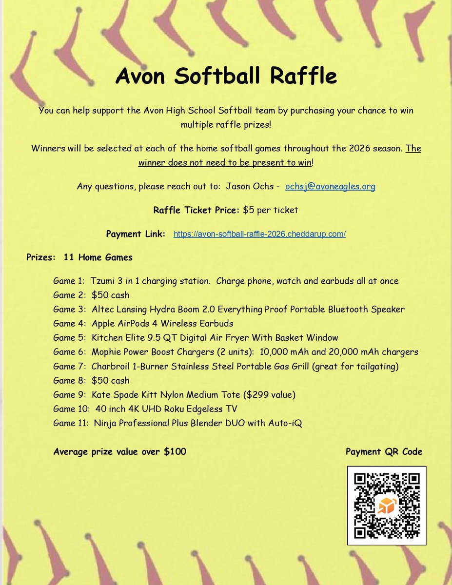 avon_softball's tweet photo. Raffle tickets are for sale!  Check out these prizes, they don’t disappoint!  

We are raising funds for a new outdoor batting cage, thank you for supporting our girls and softball program!

https://t.co/6lj1MBKjNi https://t.co/WAFQO9dzxX