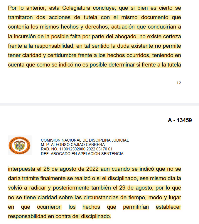 Soyd3lmonton's tweet photo. TEMERIDAD AL PRESENTAR LA TUTELA. 
Creo que esta sentencia es un excelente ejemplo de lo que acá hemos llamado "CACERIA DE BRUJAS DE LAS COMISIONES SECCIONALES".
Se sanciona si un conocimiento cierto de la duplicidad de TUTELAS https://t.co/DuLfsP6YMe