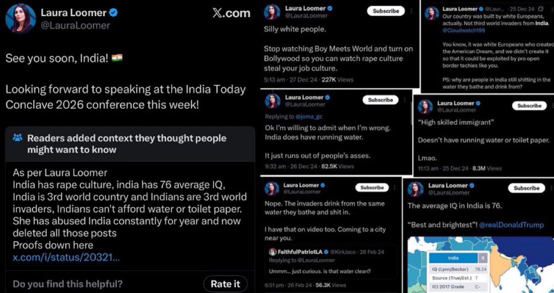 Loomer was right about India and never should have deleted her tweets about how nasty it is. 

But then I remember that Loomer is a disingenuous paid shill who has no loyalty to anyone except those who give her the most attention.