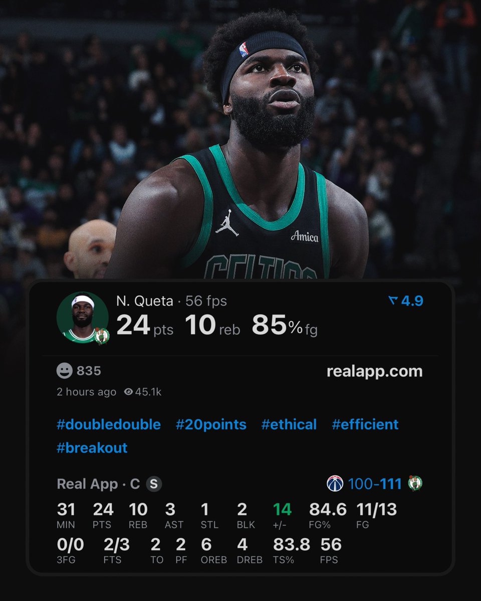 Neemias Queta tonight:

24 PTS
10 REB
3 AST
11/13 FG