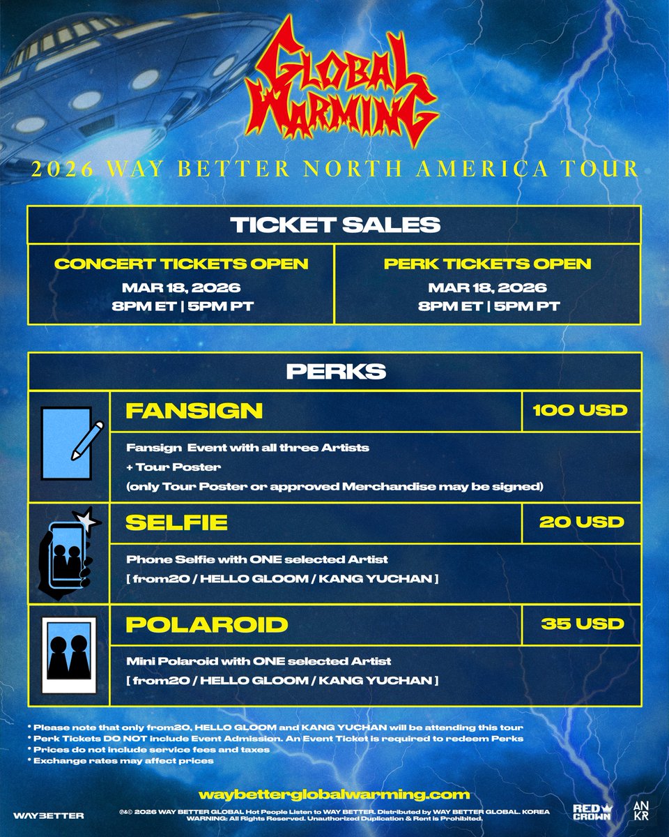 Houston Venue Info 👀 (ALL AGES)
📍 7124 Lawndale St, Houston, TX 77023
🔗 waybetterglobalwarming.com/houston

First show of the North America leg! 🌎🔥

*YYJ and LIM SEJUN will not be participating in the North America tour due to individual schedules in Korea.

#WAYBETTER #from20