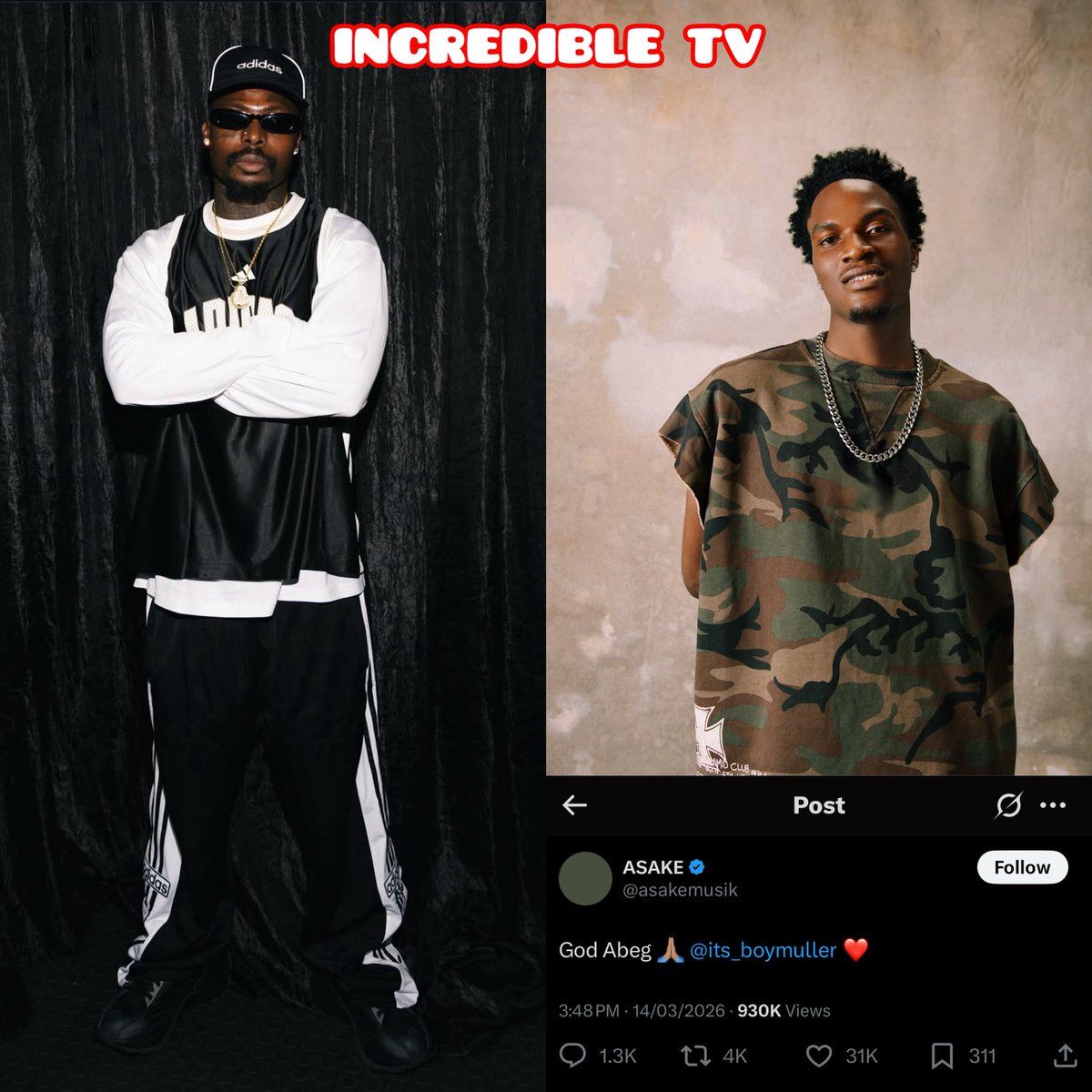 Asake co-signs Boy Muller on X. 🔥🎶