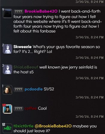 deurpina's tweet photo. Theyโre already beefing in chat, itโs starting! #fishtanklive https://t.co/4Bx4hUdSJo
