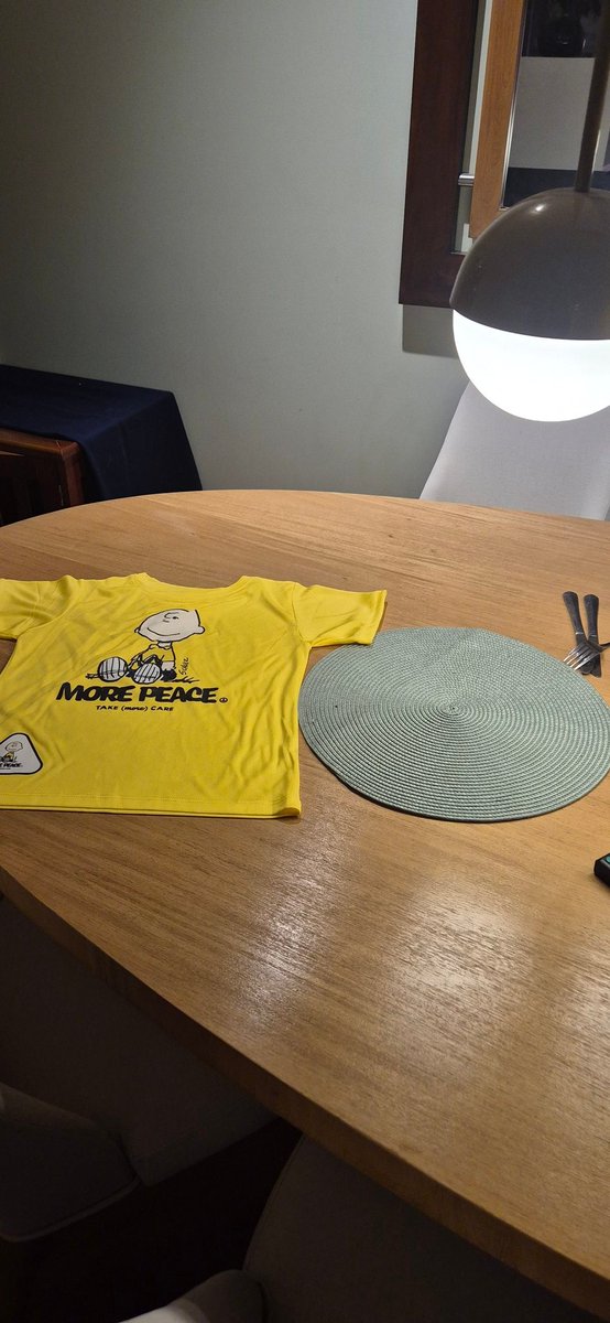 EstefaniaPinzo4's tweet photo. @snoopyfunruncol #snoopyfunrun miren el tamaño de camisetas que entregaron comparada un un individual de mesa: la pedimos talla L y M...solo nos dieron amarillas y en esa talla. No las podremos usar en la carrera. Por los 50 mil pesos del kit del perro entregaron solo un portabolsa de basura https://t.co/SlrvMiad04